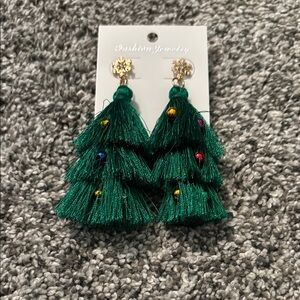 Green Christmas Tree Earrings